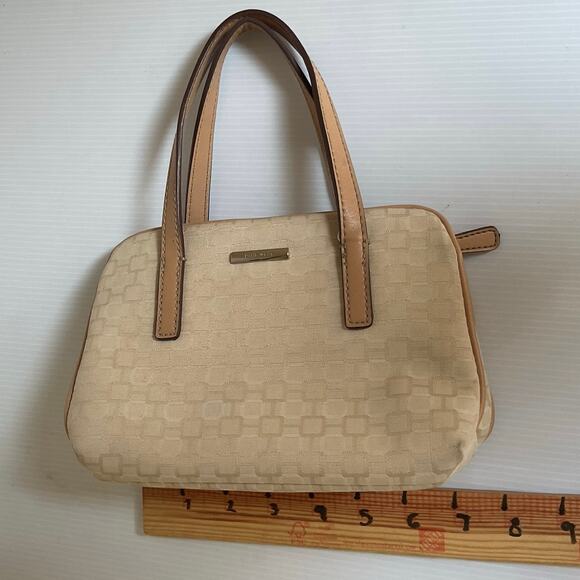 Nine West Beige Canvas Satchel Purse Handbag Top Handle Bag Mini Bag Cute - Picture 8 of 9